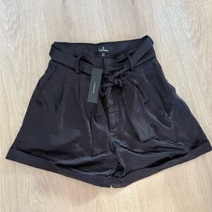Lulu’s Women’s Black Satin High-Waisted Shorts